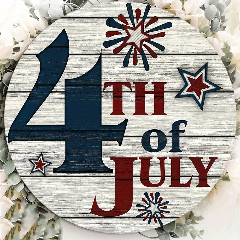 

Large White Aluminum Metal Round Wreath Sign, Durable, Rust-Resistant, 4th of July Decorations and Patriotic Events,8x8 in, 1Pc
