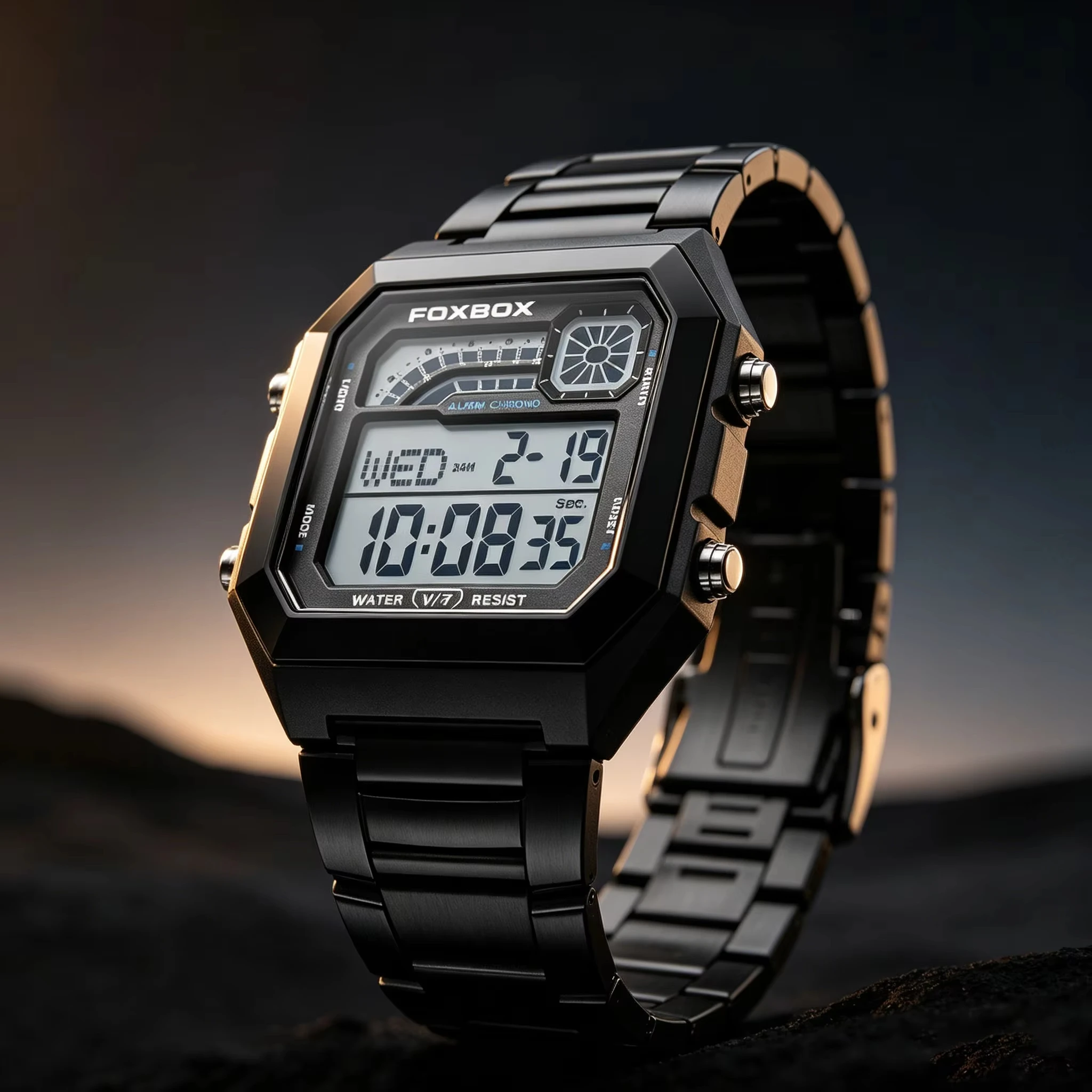 FOXBOX Luxury Waterproof Digital Watch for Men Stainless Steel Sports Countdown LED Display Mens Wristwatches Shockproof+Box