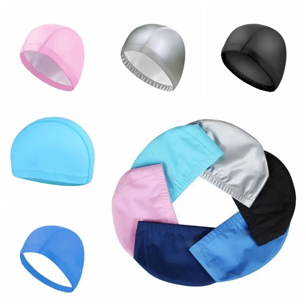 

PU PU Fabric Swimming Cap Waterproof Long Hair Available Waterproof Swim Pool Hat Plus Size Protect Ears Long Hair Swimming Hat