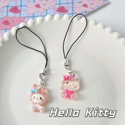 Sanrio Anime My Melody Resin Keychain Cartoon Kuromi Transparent Shiny Keyring Cute Phone Lanyard Sweet Bag Pendant Decorations