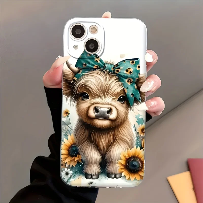 Чехол для телефона Highland Cow Sunflower, защита от падения с защитой объектива для iPhone 11/12/13/14/15/16 17Pro Max/Plus