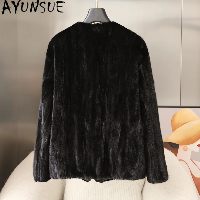 AYUNSUE Cappotto di Pelliccia di Visone Naturale Donna Breve 2025 Cappotto di Inverno per la Donna Cappotto di Pelliccia Nera Vestiti Delle Donne Femminile Echtpelz Mensola Damen