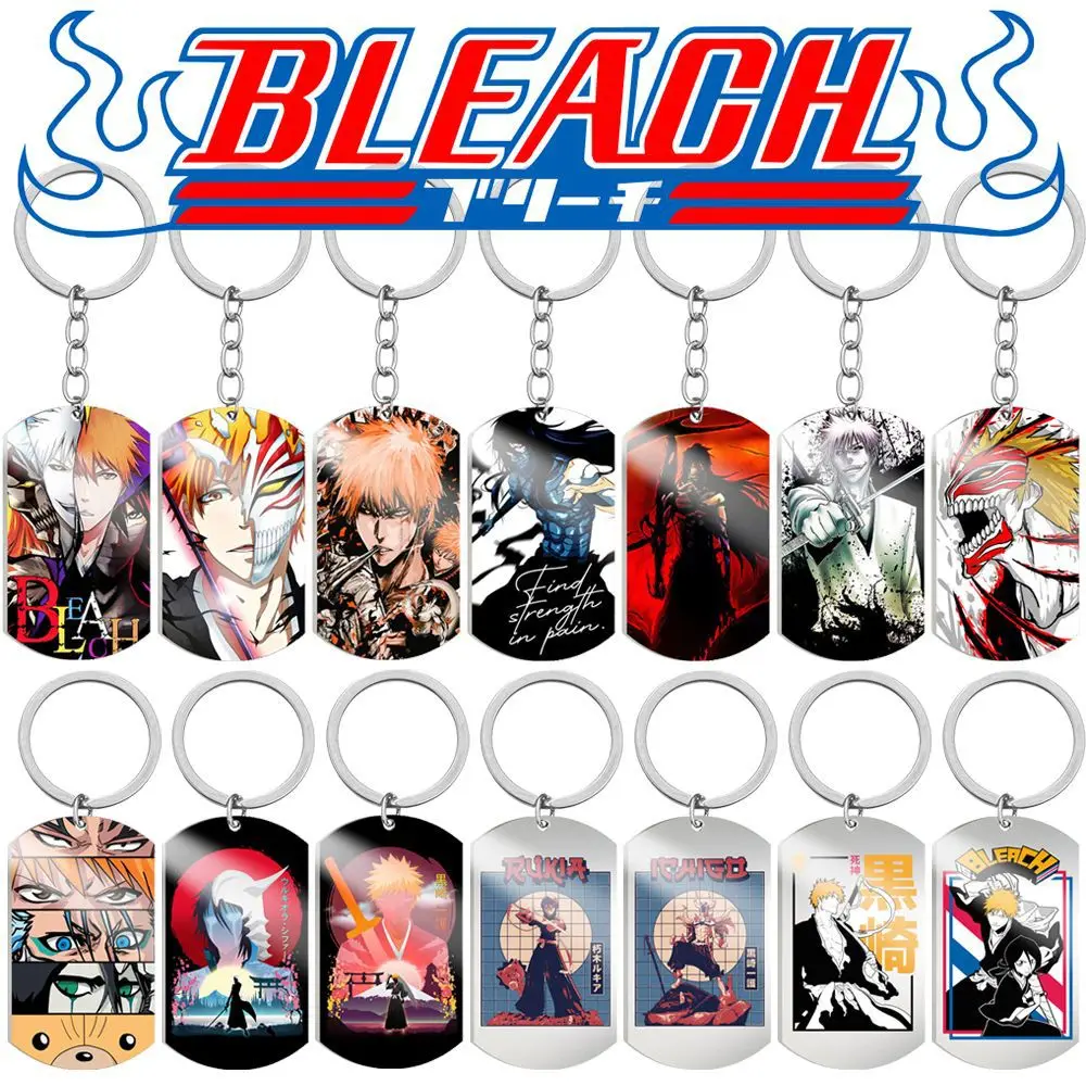 Anime BLEACH Keychain Kurosaki Ichigo Stainless Steel Charm Keyring for Men Women Cosplay Comic Jewelry