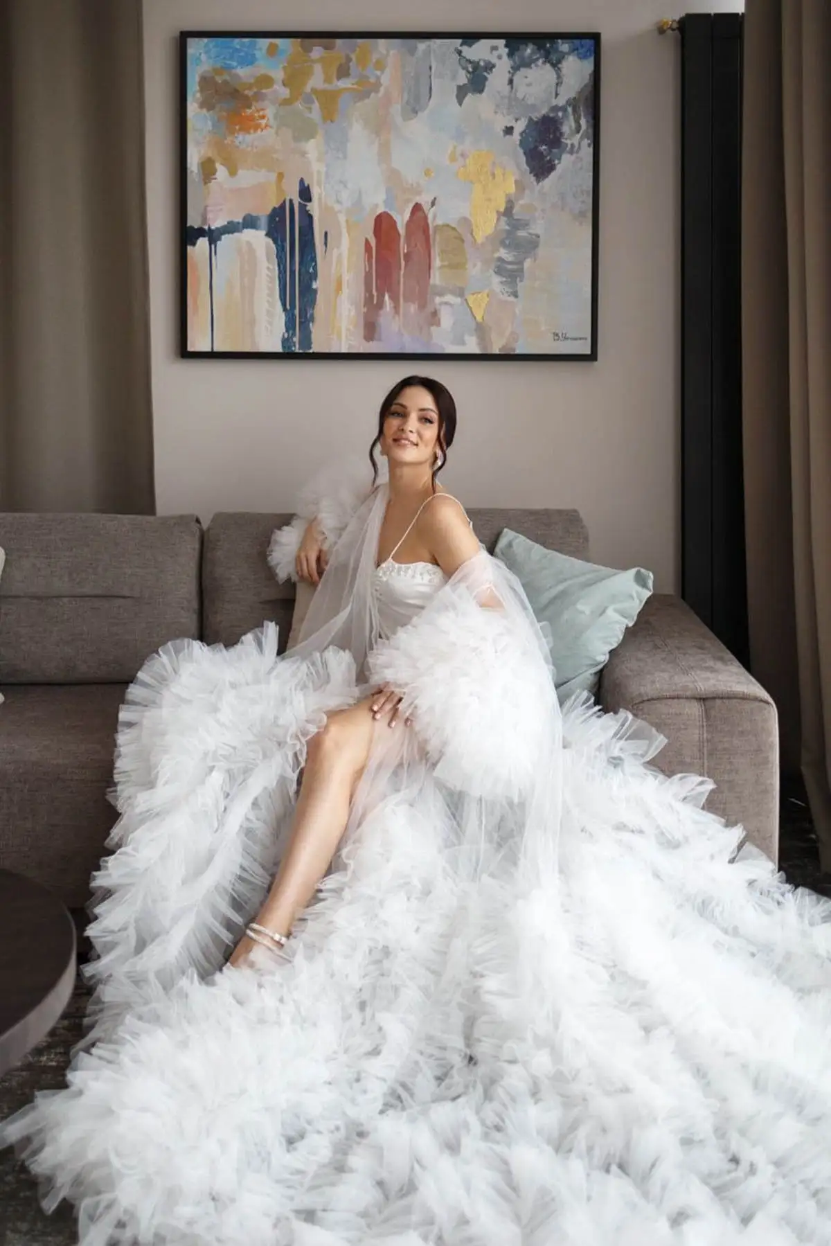 Robe de mariée blanche pour femmes, manches bouffantes, moelleuse, élégante, peignoir de mariée, séance photo de maternité, Robe de bal d'anniversaire