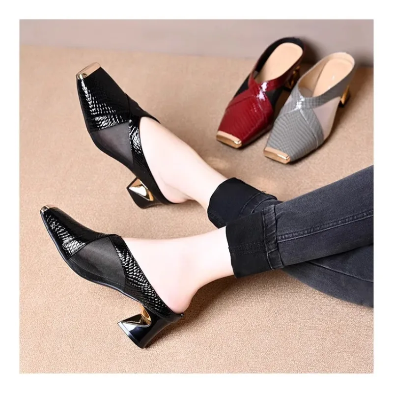 

sense of style single shoe summer shoes cool Unique Comfort Enhancement Summer Mueller Shoes Snakeskin Mueller Shoes