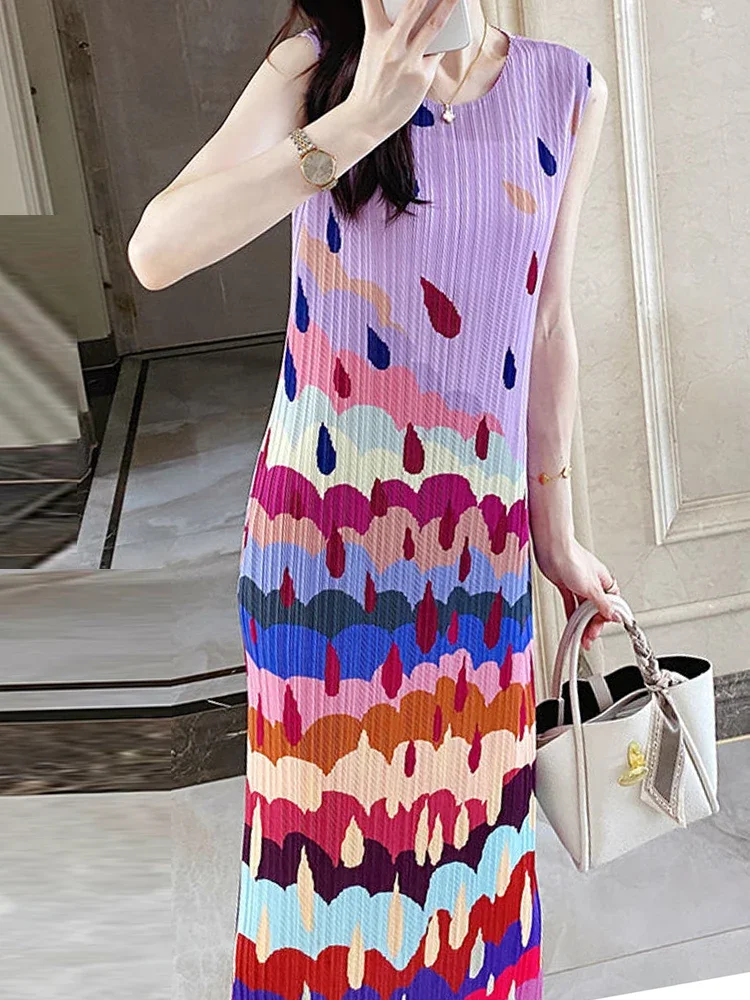 ออกแบบชุดระดับไฮเอนด์พร้อมกระโปรงเสื้อกั๊กจีบพิมพ์สําหรับผู้หญิง Vestidos De Mujer เสื้อผ้าฤดูร้อนสําหรับผู้หญิง