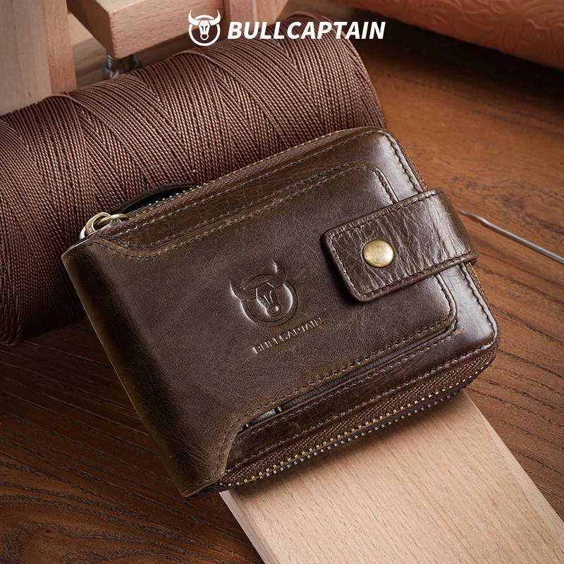First-Layer Cowhide Zipper Wallet, Horizontal Style, Genuine Leather, Multi-Card Slots, Thickened Photo Album, Anti-Theft Wallet