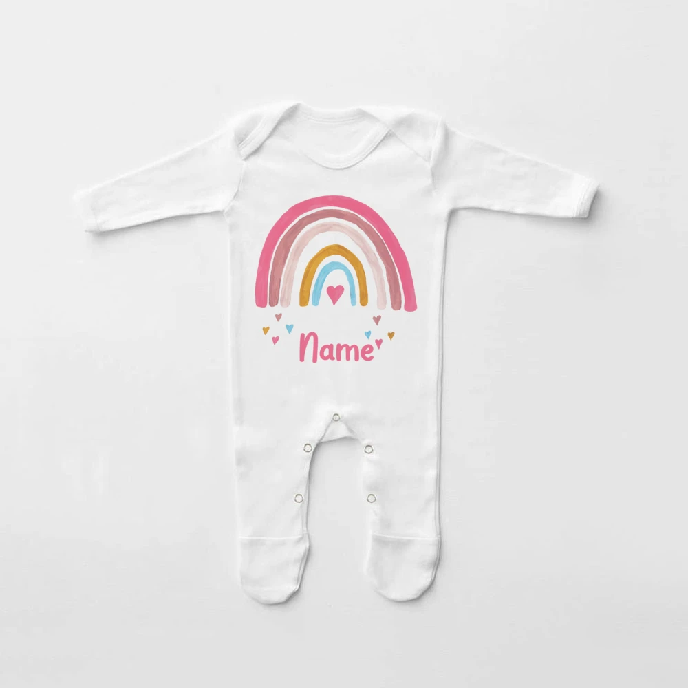 Traje de dormir de arcoíris personalizado para bebé, ropa de bebé con nombre personalizado, regalo para recién nacido