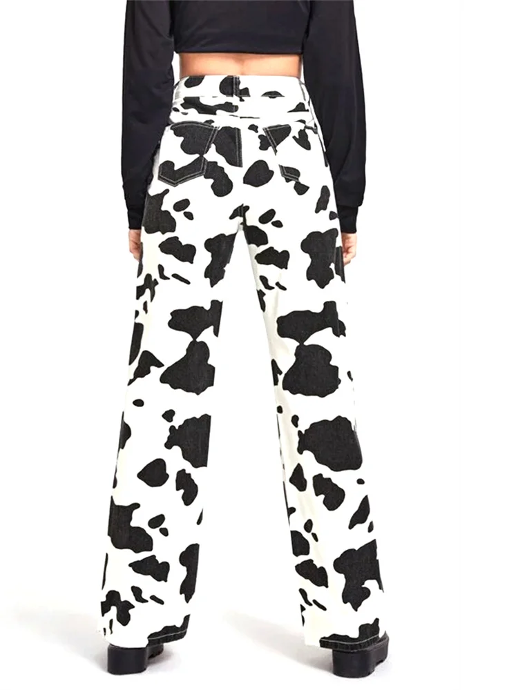 أزياء المرأة الجينز البقرة نمط عالية الخصر مستقيم السراويل الطويلة الشارع الشهير السراويل الدنيم #4