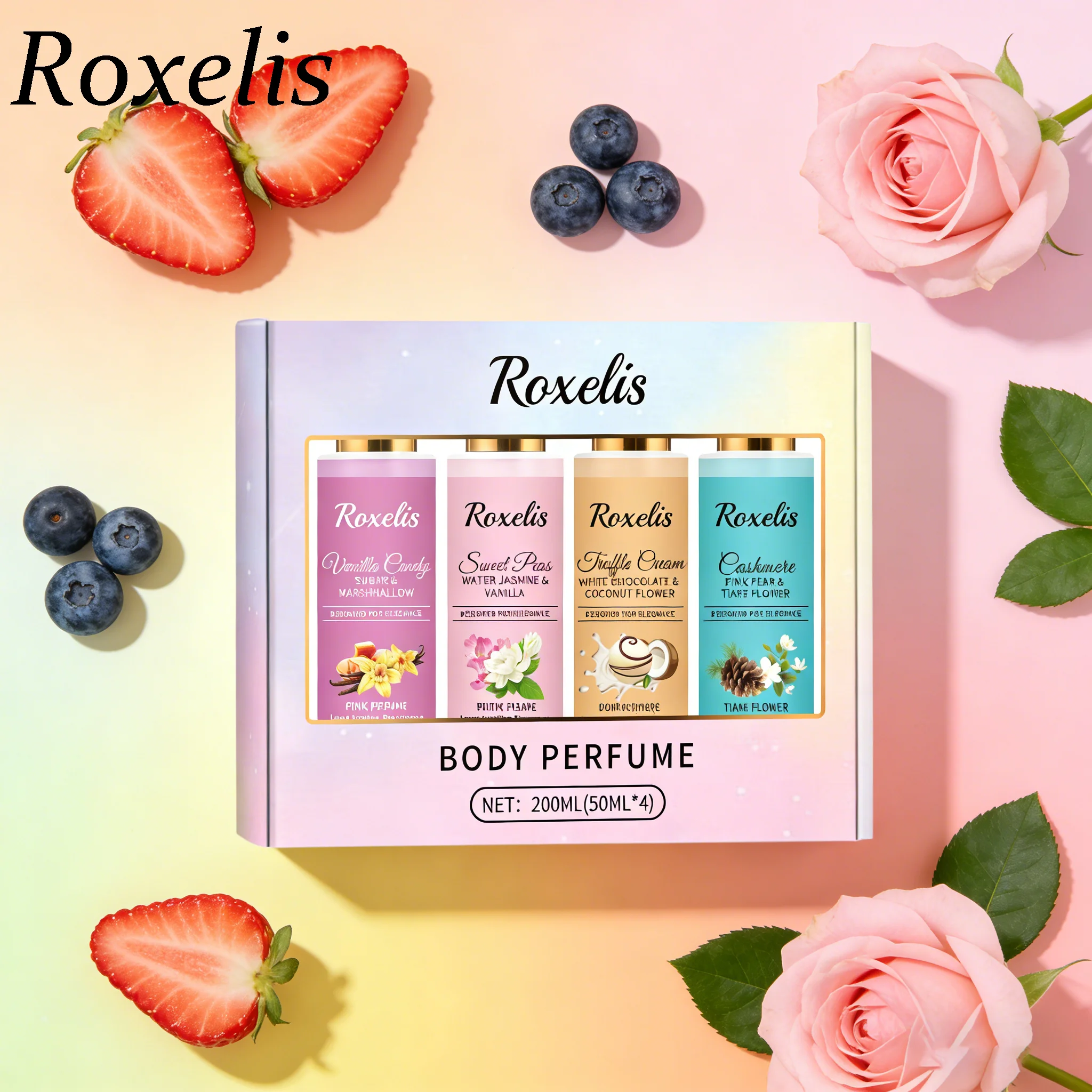 

Набор из 4 спреев для тела с ароматом фруктов, элегантный, стойкий, свежий аромат, улучшает облик, идеально подходит для ежедневного ухода.