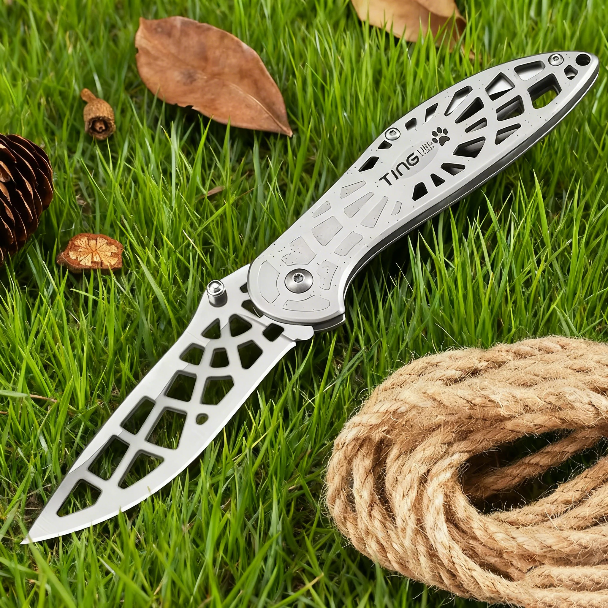 

1 шт. Изысканный складной нож для улицы, многофункциональный карманный нож с сетчатым дизайном, специальный инструмент для барбекю