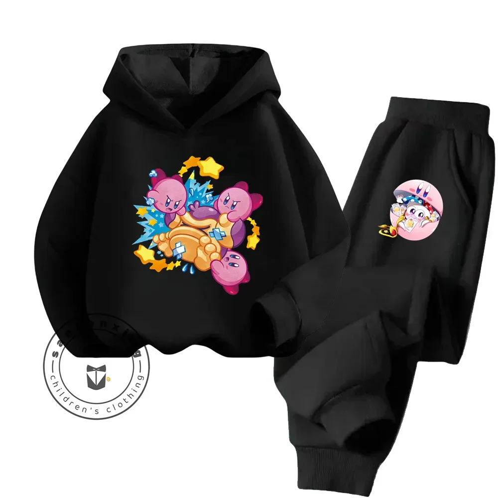 Trendy Kirby Youth Clothing Lively Hoodie Set Ensemble with Creative Cartoon Designs Ideal for Colder Months Kids Hoodie Set