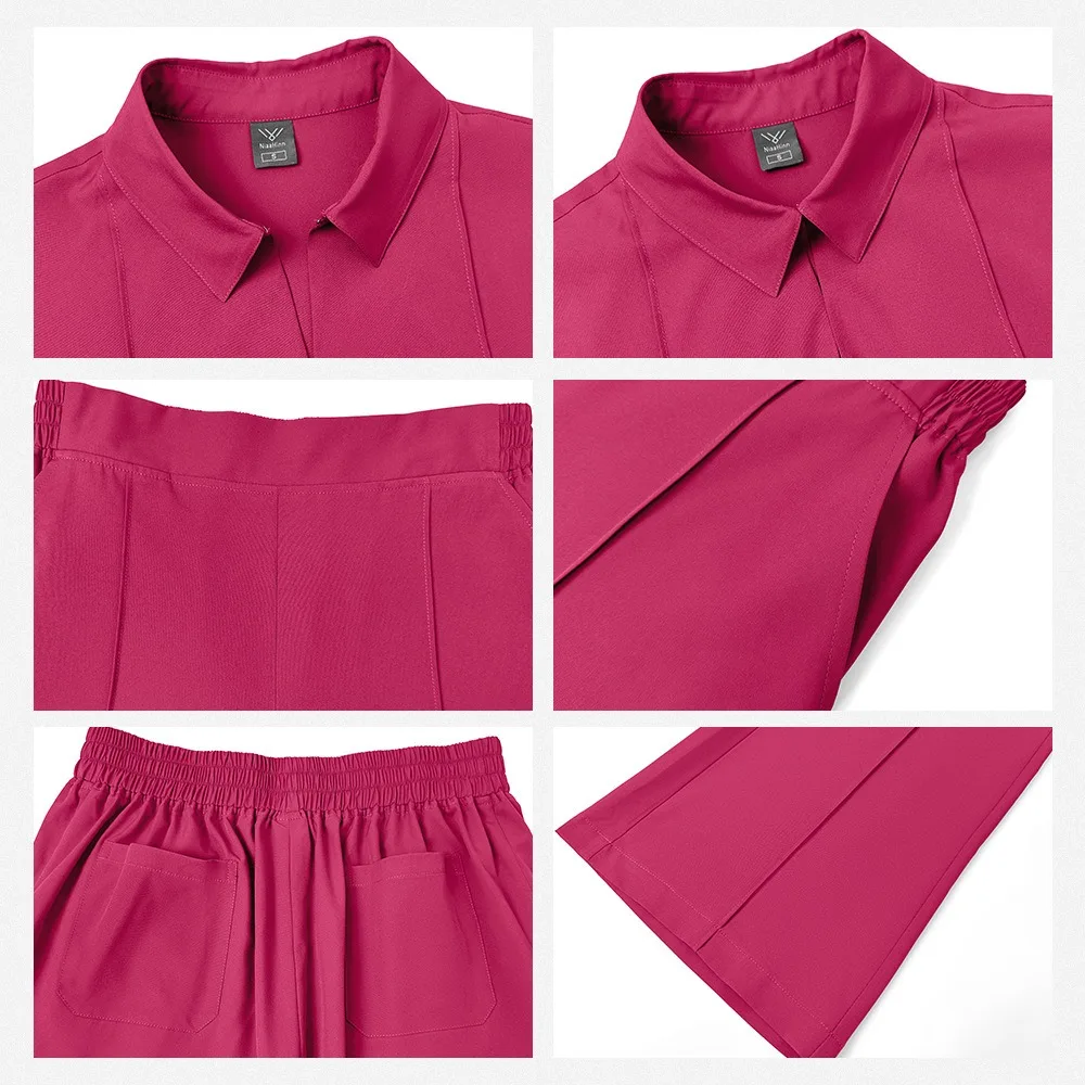 Nurse Uniform Set Women Short Sleeve Top Pants Hospital Medical Workwear Gorros Quirofano Mujer Con Goma Gorro Cirugia Lab Coat
