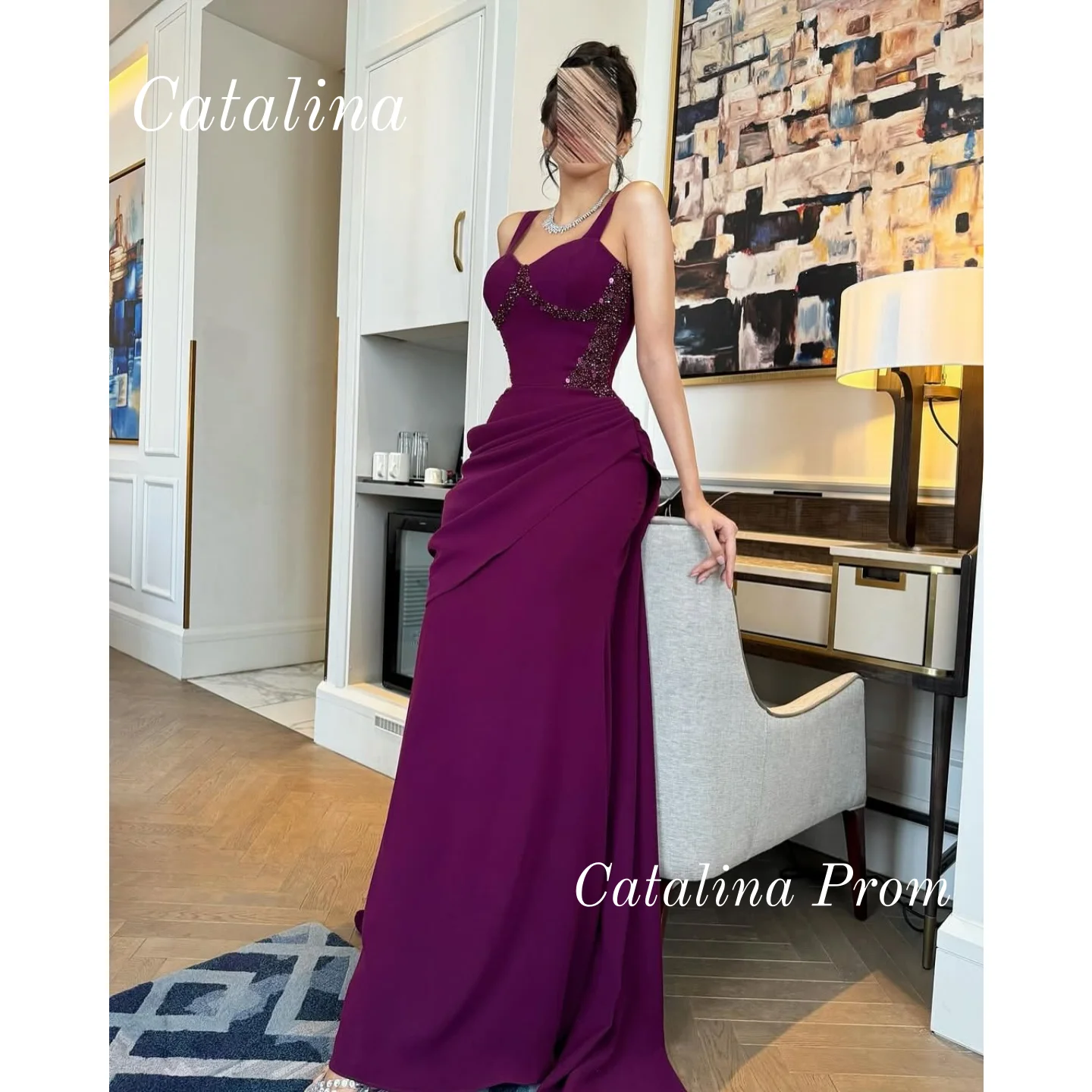 

Dubai Purple Prom Dress Sequins Evening Dresses Ruffle Charming Saudi Arabia Party Dress Long Sleeve فساتين سهرة