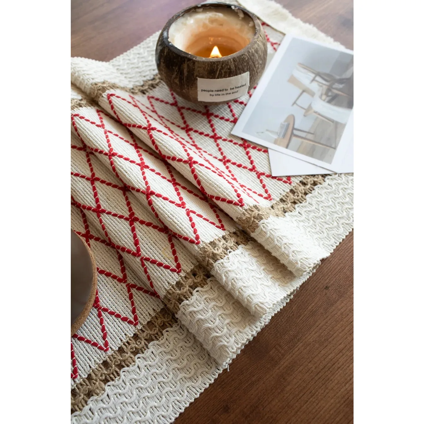 Luxury Insulation Table Mat Cover Towel Vintage Plaid Cotton Linen Table Runner Placemat Wedding Decor for Home Dining Party A2