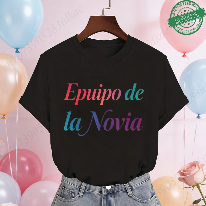 Spanish Bridal Squad T-Shirts Team Bride Tribe Colorful Rainbow Gradient Graphic Tops Short Sleeve Tees for Bachelorette Party