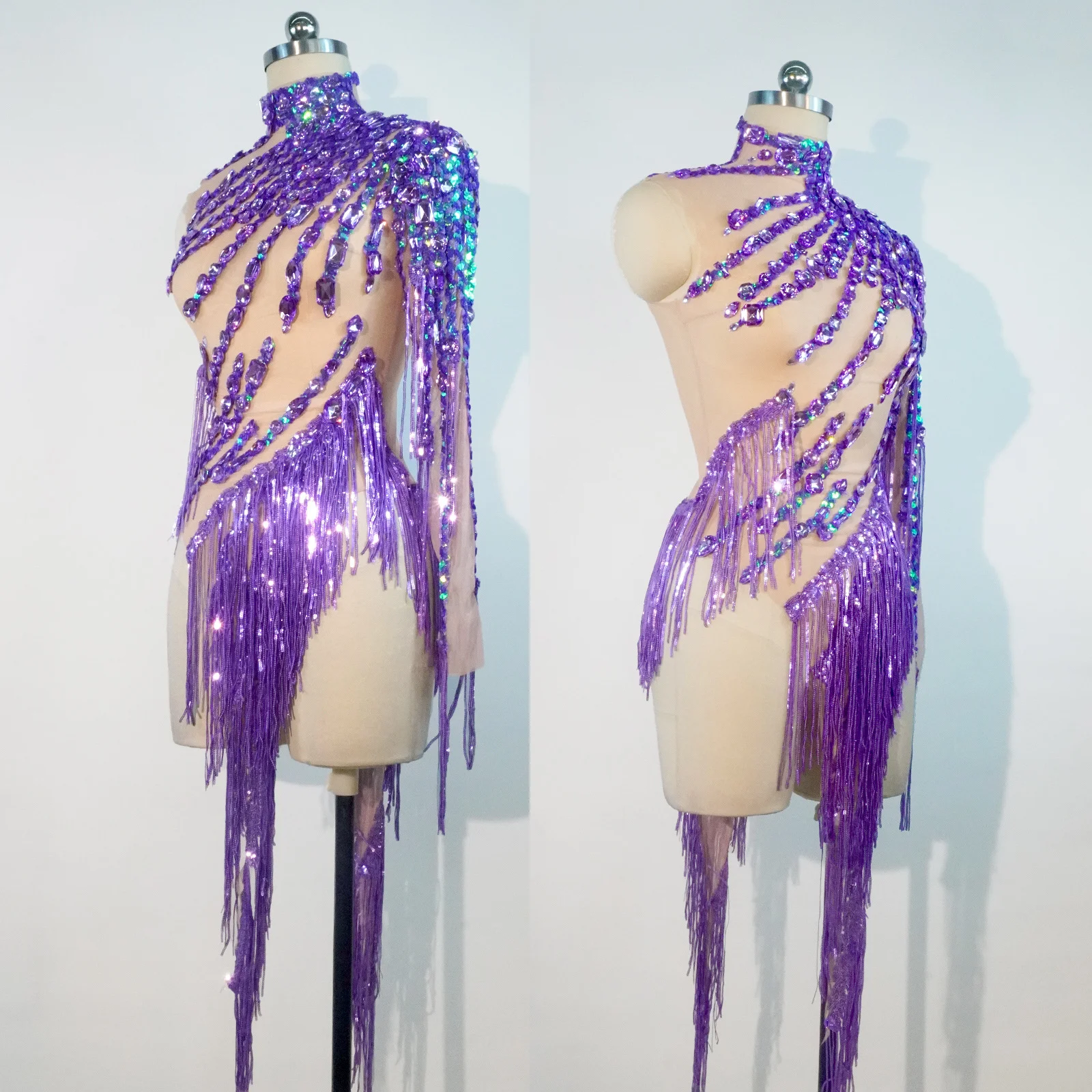 

Женское сексуальное черное сетчатое платье с кисточками и кристаллами, сверкающее платье для танцев на пилоне, наряд для ночного клуба, дня рождения, одежда для DJ-командной одежды