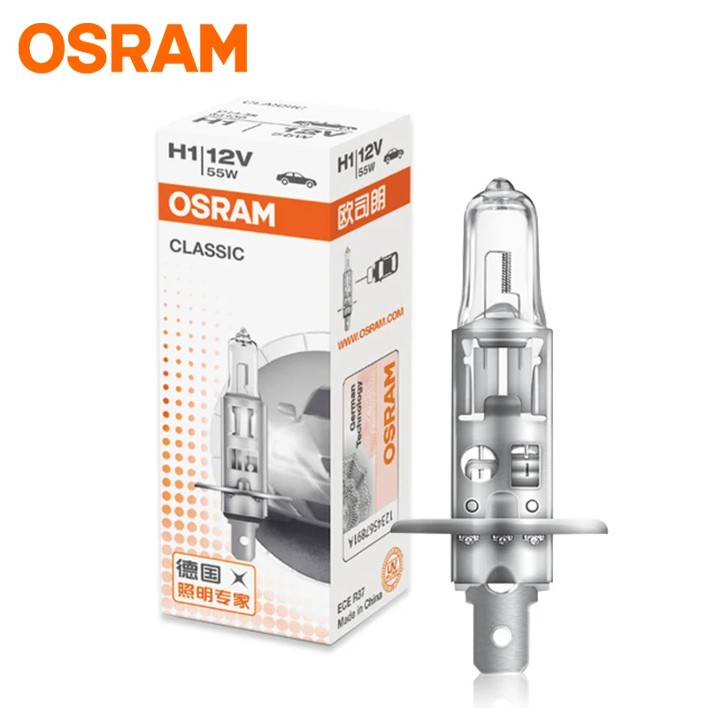 OSRAM CLASSIC H1 64150  P14.5s Headlight Car Halogen Standard White Light Bulb 12V 55W 3200K Brightness Auto Fog Lamp OEM Hi/Low