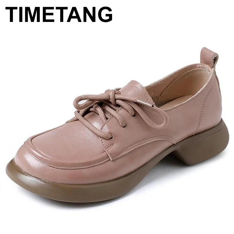 Platform Shoes Women Genuine Calfskin Round Toe Cross Tied Closure Oxford Shoes Ladies Casual Flat Shoes Handmade