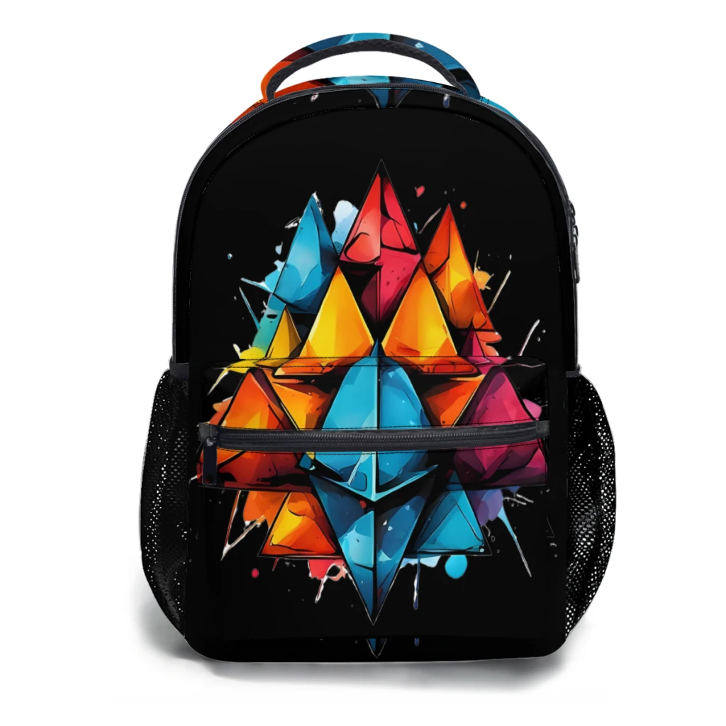 Lebhaftes, farbenfrohes Vektor-Dreiecke-Design, neue weibliche Mode, hoher wasserdichter College-Rucksack, Laptop-Reise-Büchertasche, 43,2 cm