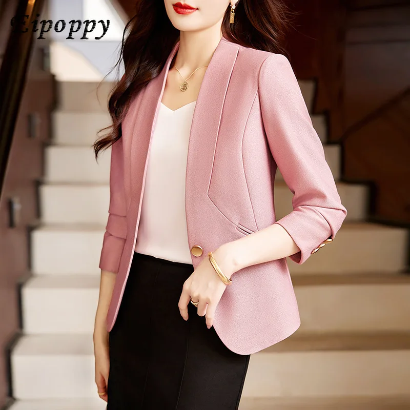 Pink Short Small Suit Jacket Women's Autumn New Goddess Temperament Fashion Drape Small Elegant Business Suit