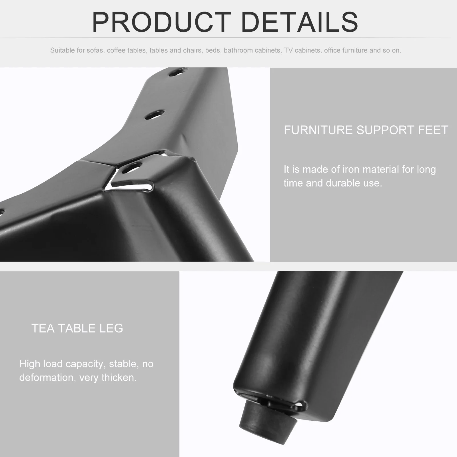 

4Pcs Matte Black Furniture Legs Iron Heavy Duty Support Feet for Sofa Bed Cabinet Tea Table Home Use Sturdy Non-Slip Base