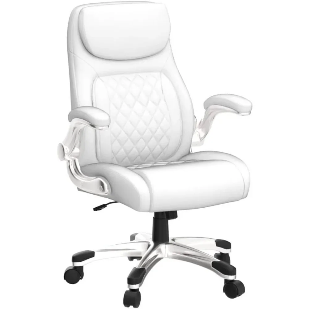 

Ergonomic Leather Office Chair, 5-click Waist Support with Armrests, Modern Executive Chair and Computer Desk and Chair (white)