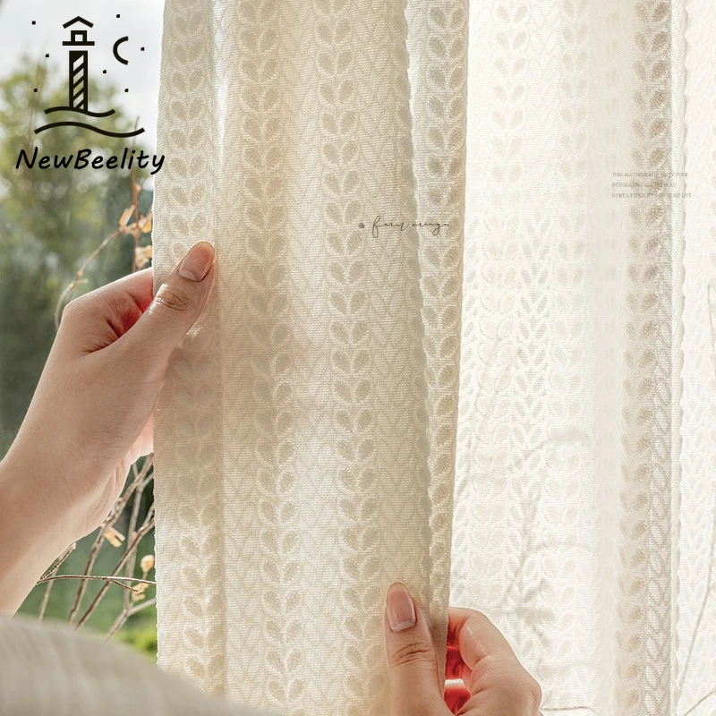 French Cream Tulle Curtains Luxury Embossed Curtains for Living Dining Room Bedroom Custom Size Embroidered Decoration Drapes