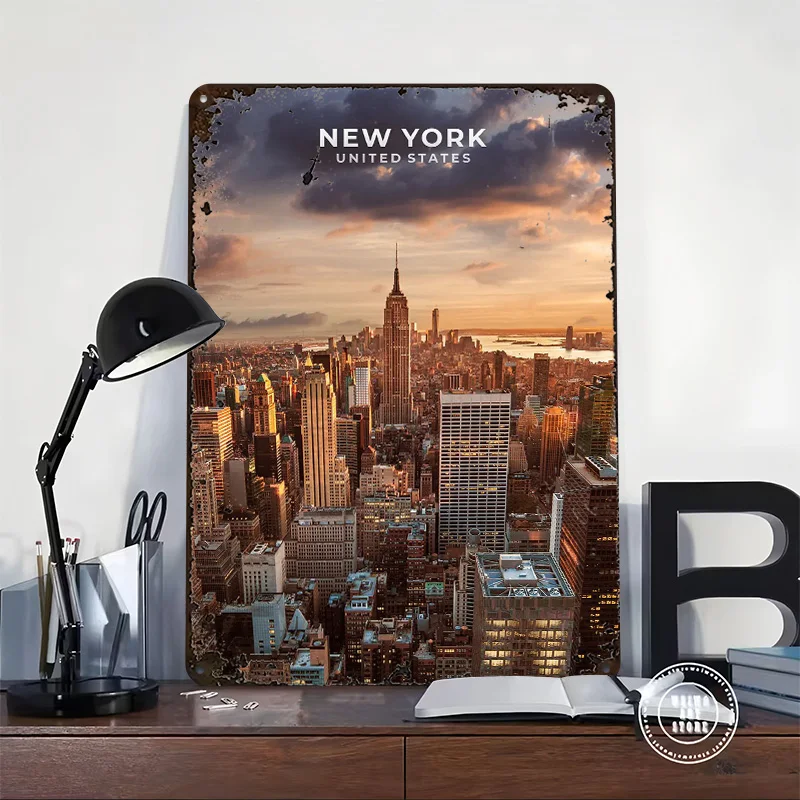 نيويورك المعادن المشارك علامات معدنية جدار الفن مخصص تين تسجيل للمنزل الديكور خمر غرفة الألعاب الداخلية الديكور الرجعية