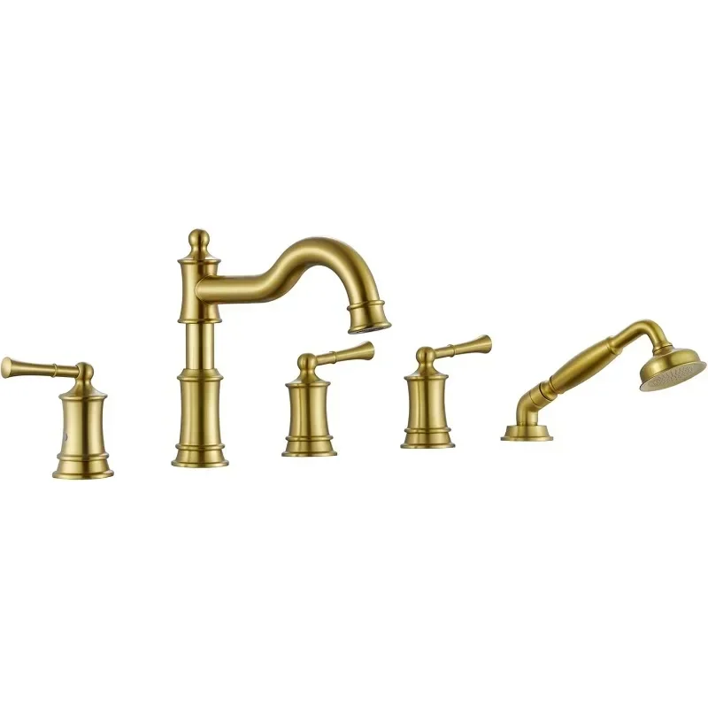 

Tub Faucet Set with Handheld Shower Deck Mount Tub Filler with Diverter Handle Rough-in Valve and Water Supply Lines Included