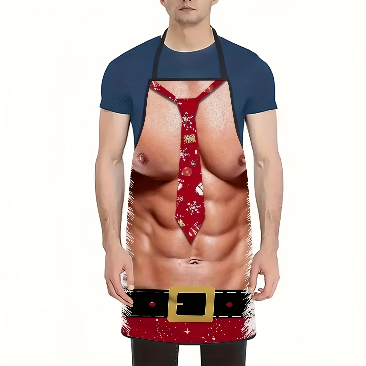 1pc Christmas Tie, Muscle, Belt, and Fringe Pattern Unisex Printed Apron, Chef Apron, Ideal for Kitchen Baking, Outdoor Barbecue