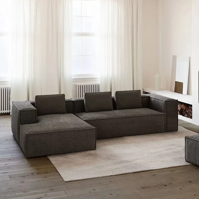 L-shaped combination sofa set fluffy cloud design with storage ottoman