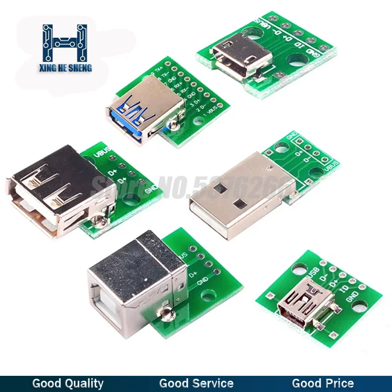 5pcs Mini Micro USB USB A Male USB 2.0 3.0 A Female USB B Connector Interface to 2.54mm DIP PCB Converter Adapter Breakout Board