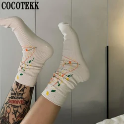 Chaussettes de couple Harajuku pour hommes et femmes, tendance de la rue, planche à roulettes, document solide, éclaboussures d'encre, graffit, hip-hop, été, nouveau