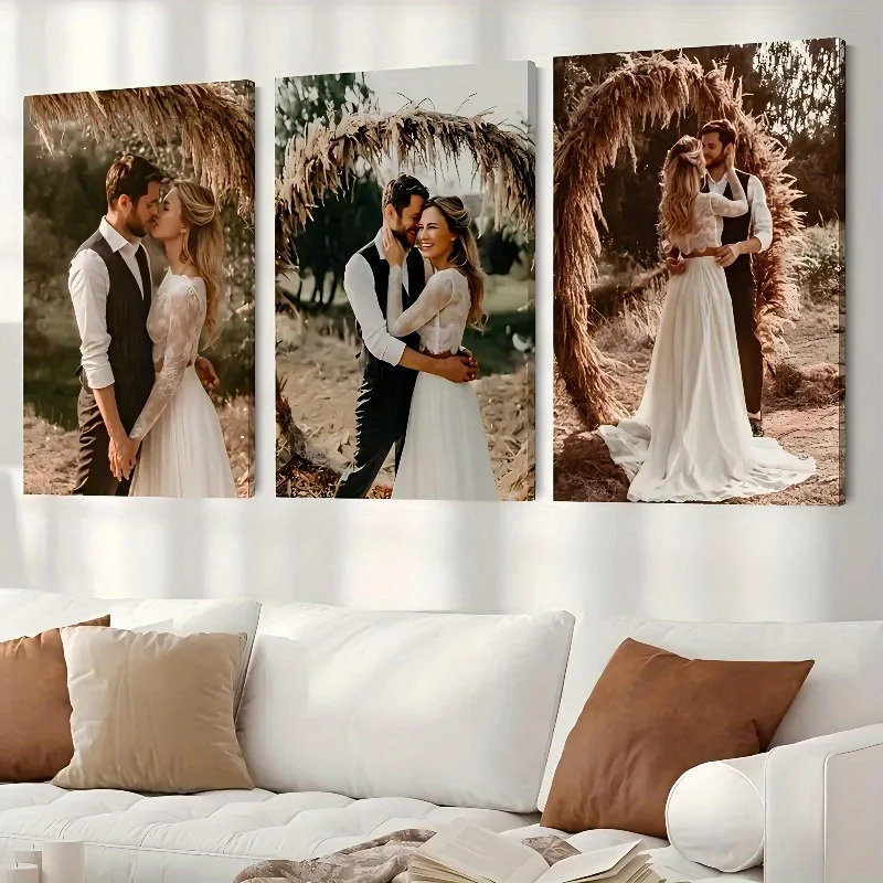 3pcs/set Custom Photo Canvas Poster Family Couple Portrait Wedding Wall Art Poster for Anniversary Valentine's Day Home Decor