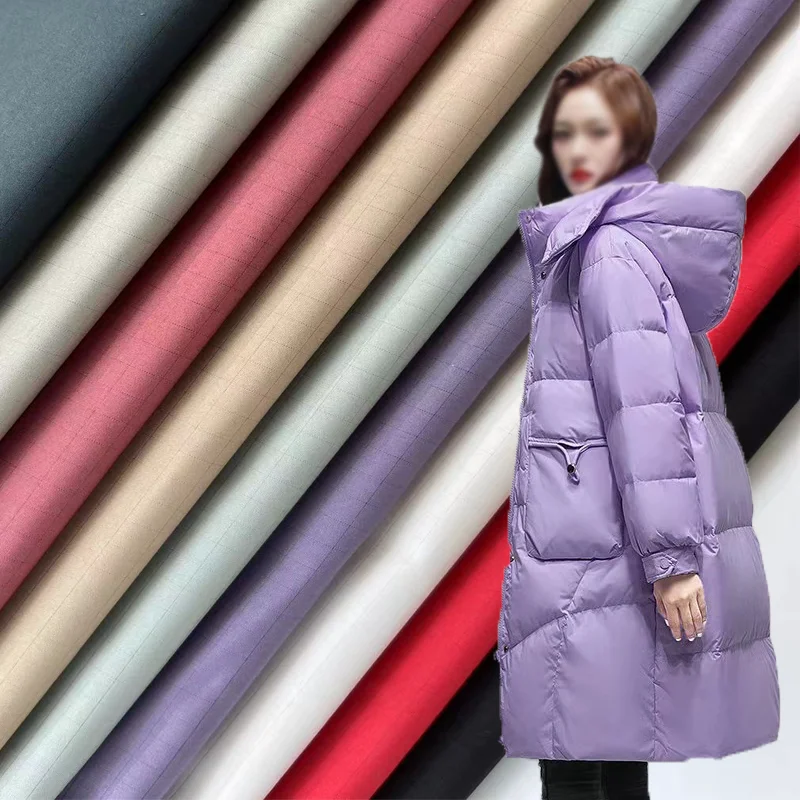 

L100cm X W150cm Lightweight Dark Checkered Down Fabric Waterproof Anti Feather Soft Cotton Blend Textile Winter Coat Sewing