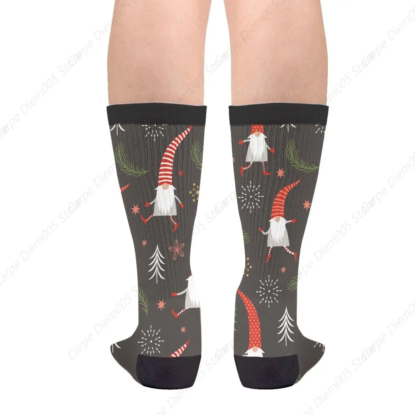 Cute Christmas Gnome In Red Hat Scandinavian Novelty Fun Crew Socks Fashion Comfortable Men And Women Crazy Dress Socks