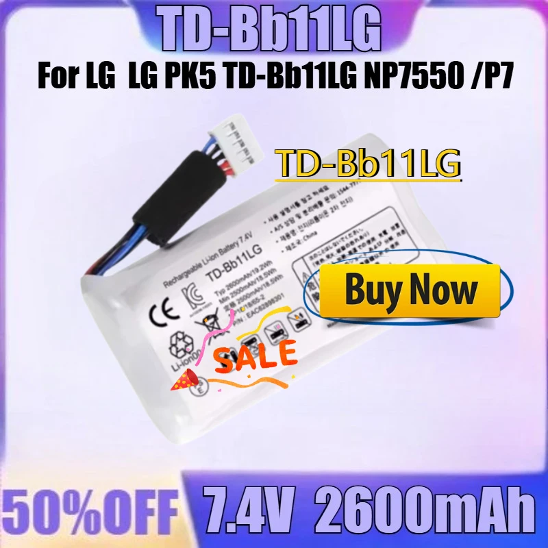 

For LG PK5 TD-Bb11LG NP7550 /P7 A1240070100 A1240230100 1544-7777 Bluetooth Speaker Battery New TD-Bb11LG 7.4V 2600mAh Battery