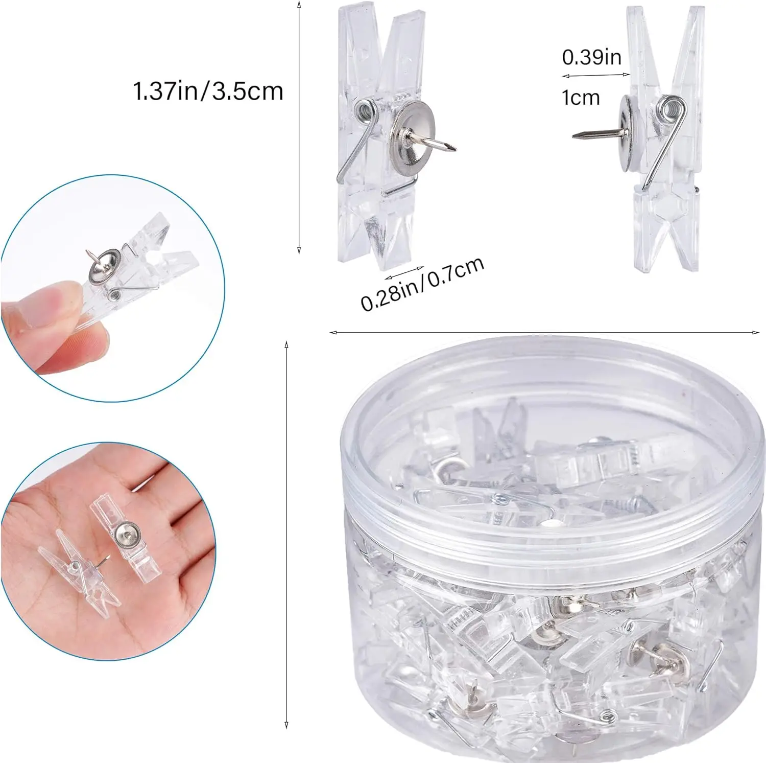 60Pcs Clear Decorative Push Pin Clips Thumb Tacks Cork Bulletin Board Fabric Cubicle Wall Office Art Craft Paper Clips