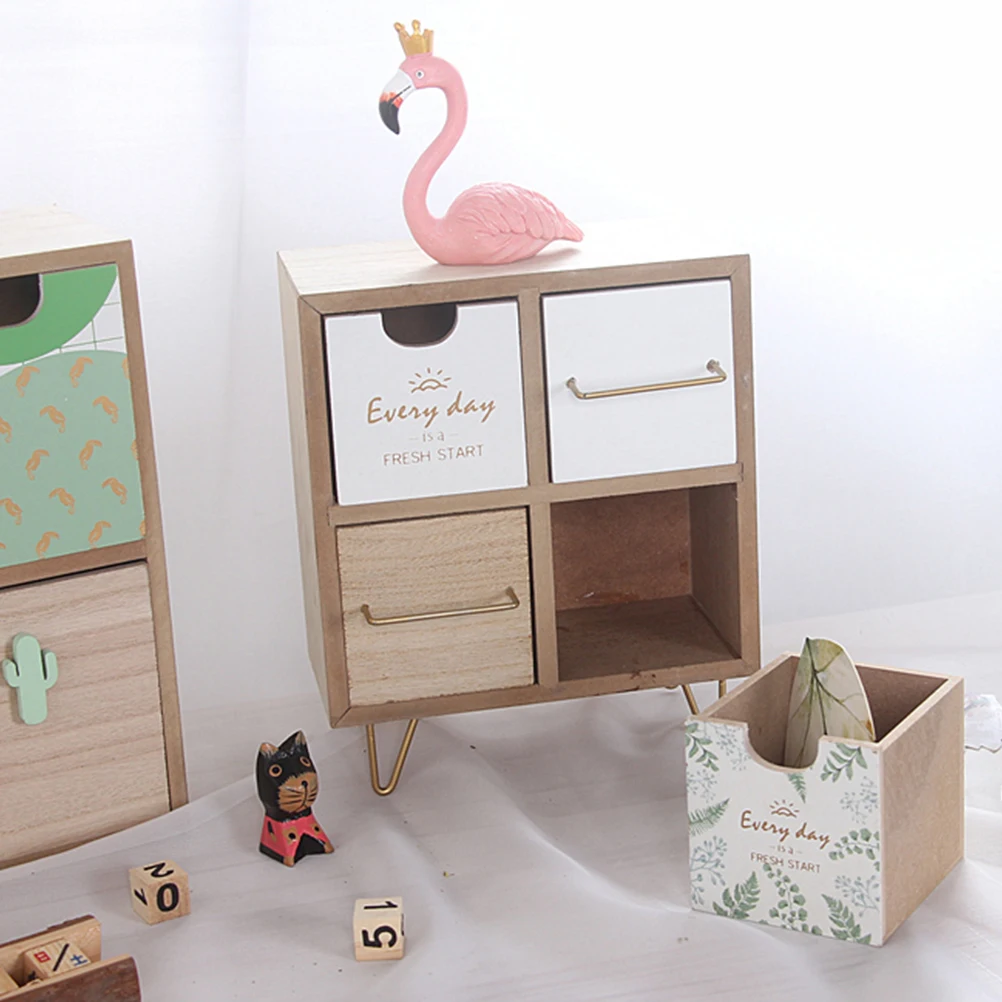 

Storage Drawers Wooden Box Vintage Jewelry Women Cosmetics Organizer Office Dresser