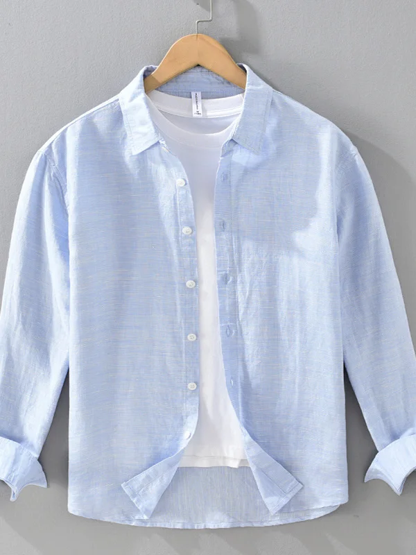 

Men's Long Sve Linen irt Summer Thin Breathable Casual irt Trendy Loose Fit Iron-Free Procing Faion Urban Sle