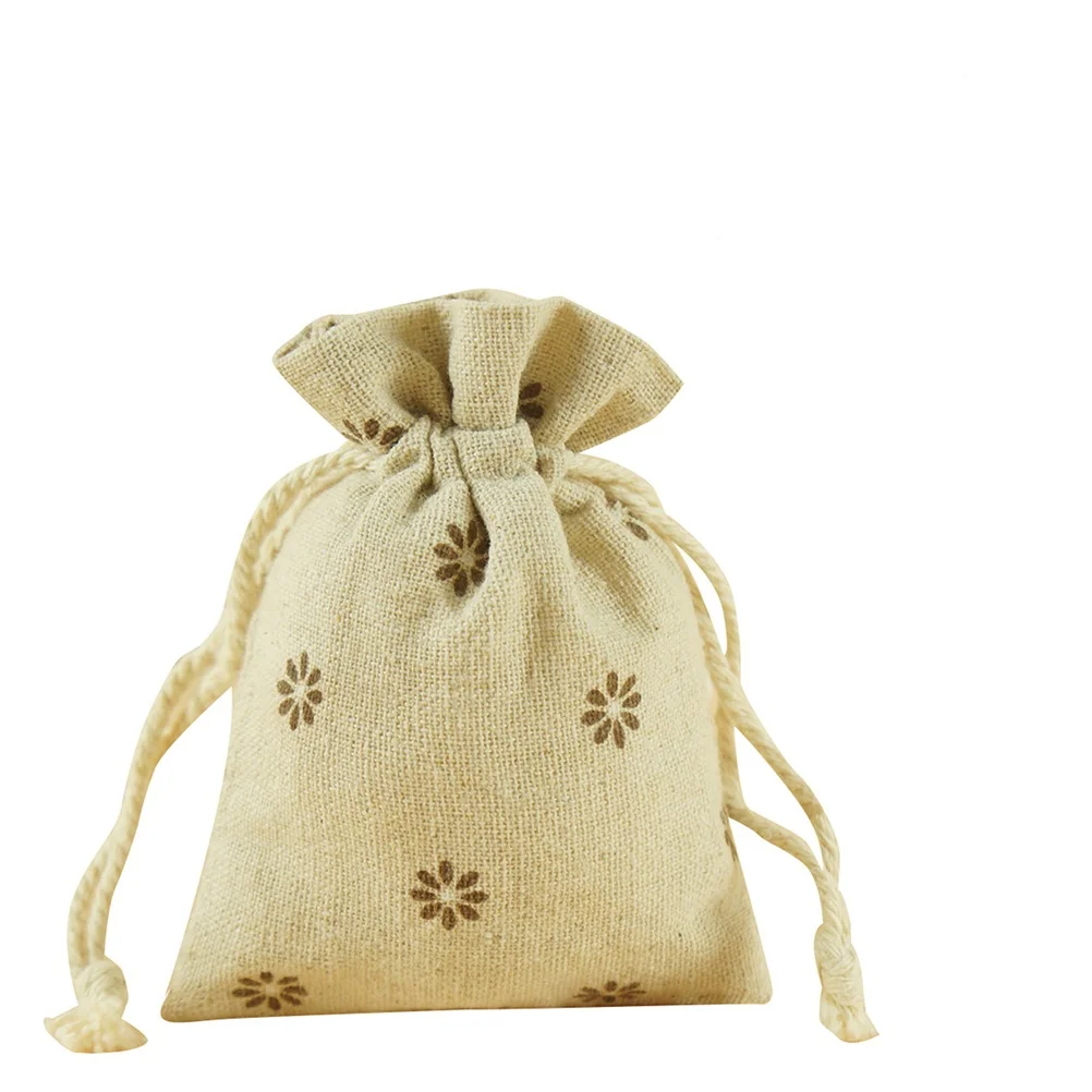

20pcs Multifunctional Small Linen Bags Burlap Drawstring Bag Gift Jewelry Pouch for Wedding Party 9 * 12cm (Brown Daisy Pattern)
