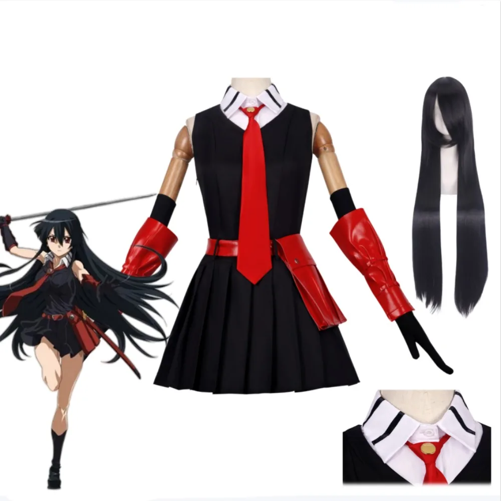 

Akame Ga Kill! Akame Cosplay Costume Full Set in Stock Black JK Uniform Skirt Suit Adult Women Party Halloween Comic Con Outfit