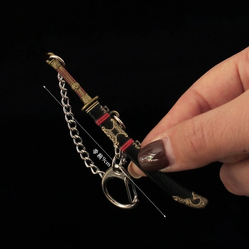 9cm/3,54 pulgadas Arena Breakout Mini bordado Crazy Ling juguete cuchillo aleación vaina modelo llavero colgantes periféricos armas escritorio