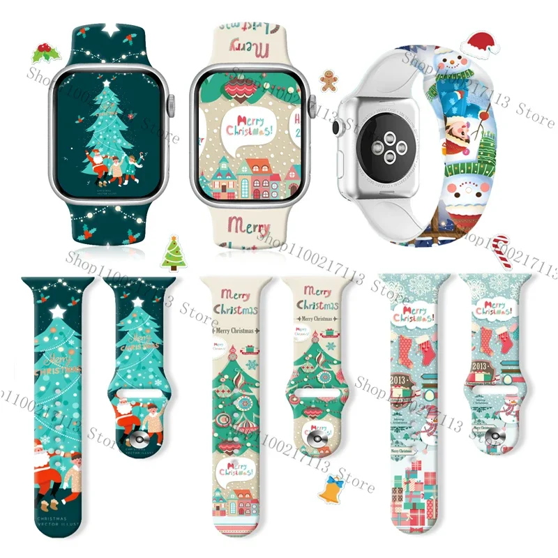 

Christmas full series For Apple Watch Ultra S8 65432SE Silicone print for Replacement strap for boys girls Merry Christmas gifts