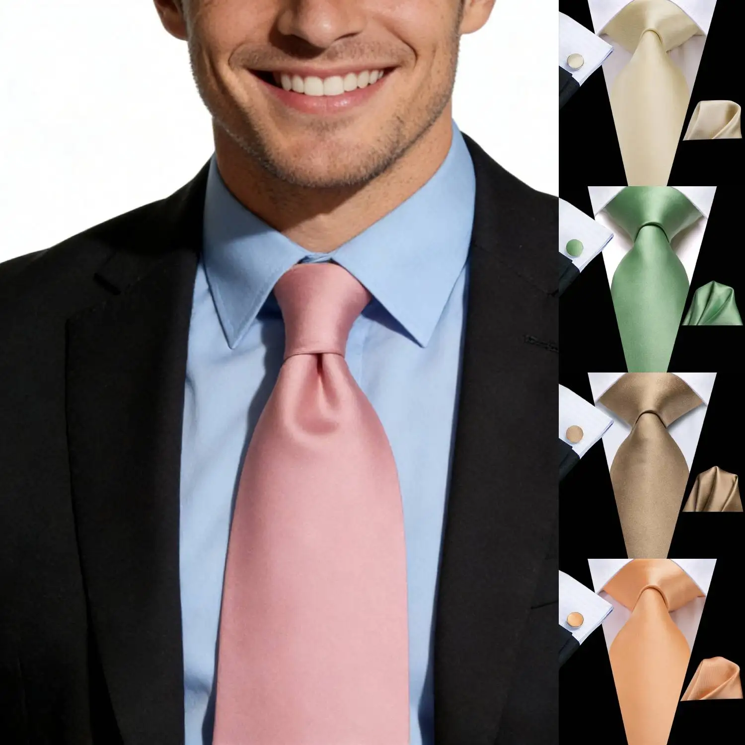 Premium Men's Tie with Cufflinks & Pocket Square, 3-Piece Set for Office Wedding Party