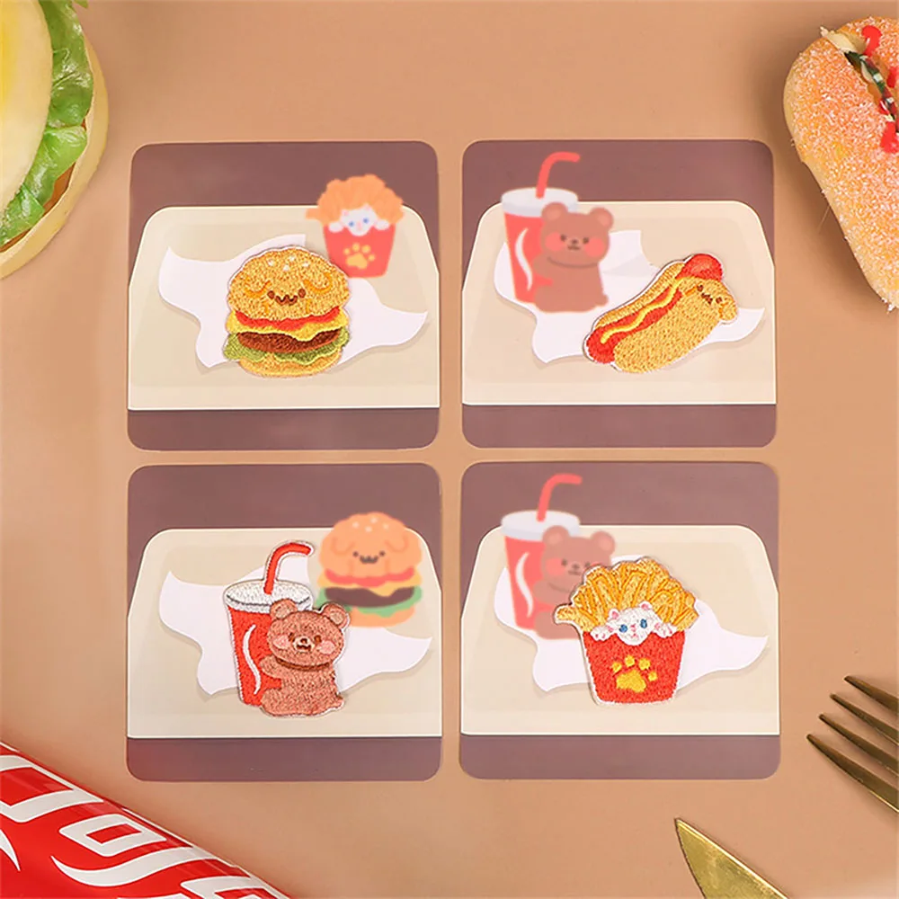 1 Piece Exquisite Embroidery Hot dog, fries, hamburger, coke Iron on Patch for Clothing Sticker DIY Repair Decoration