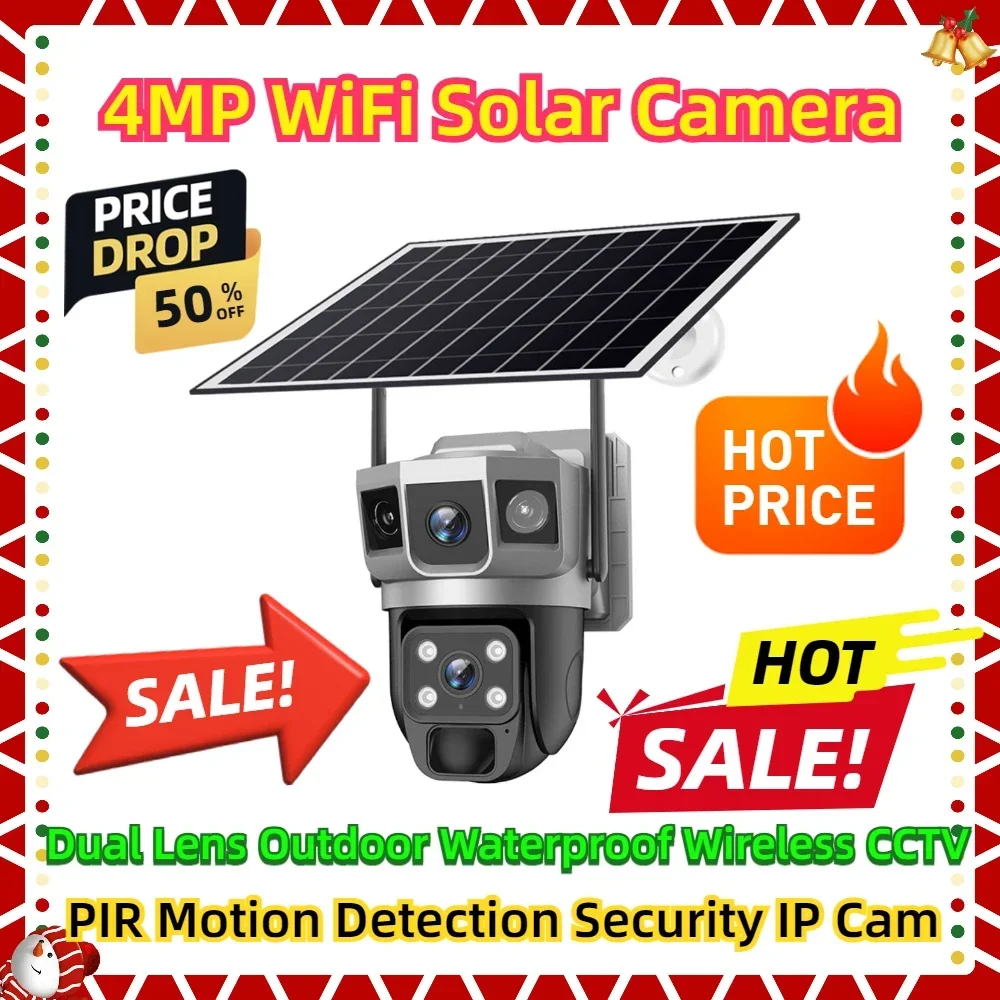 

Dual Lens Outdoor Waterproof Wireless CCTV Video Battery Monitor PIR Motion Detection Security IP Cam 4MP WiFi Solar Camera