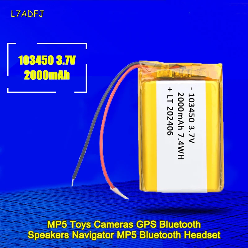 1-10PCS 103450 2000mAh 3.7V Lipo Battery GPS LED Light Driving Recorder Bluetooth Speaker Ps4 Controller Polymer Lithium Battery