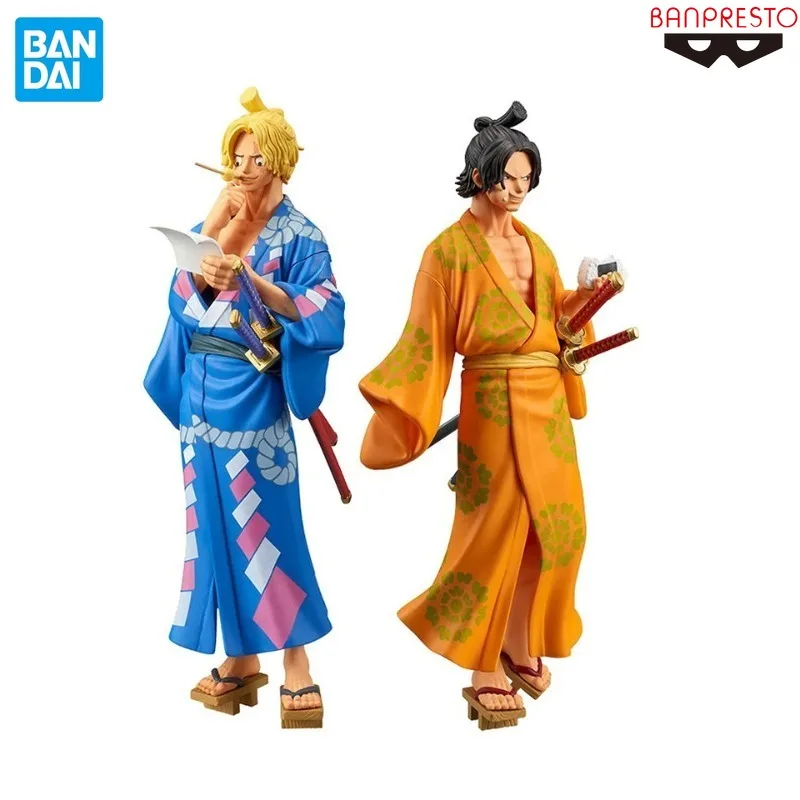 Original Genuine BANDAI BANPRESTO One Piece Magazine Figure Portgas D Ace Sabo Kimono 18cm Anime Figure PVC Model Toys Gift